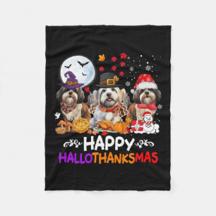 Shih Tzu Dog Christmas Happy Hallothankmas Thanksg Fleece Blanket