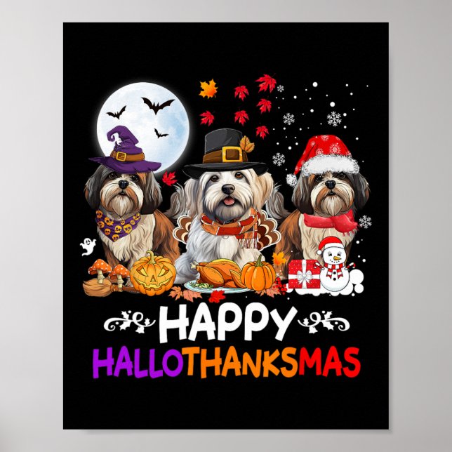 Shih Tzu Dog Christmas Happy Hallothankmas Thanksg Poster (Front)