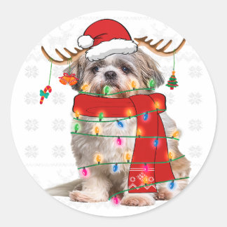 Shih Tzu Dog Christmas Light Funny Puppy Pet Lover Classic Round Sticker