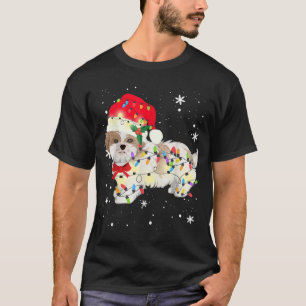Shih Tzu Dog Christmas Light Xmas Mom Dad Gifts T-Shirt