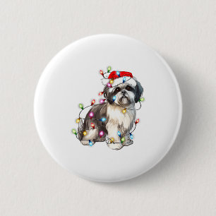 Shih Tzu Dog Christmas Lights Xmas Cute  Button