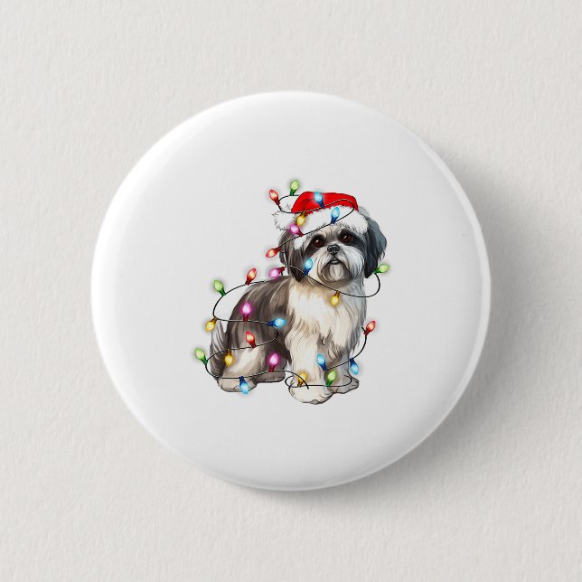 Shih Tzu Dog Christmas Lights Xmas Cute  Button (Front)