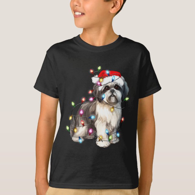 Shih Tzu Dog Christmas Lights Xmas Cute  T-Shirt (Front)