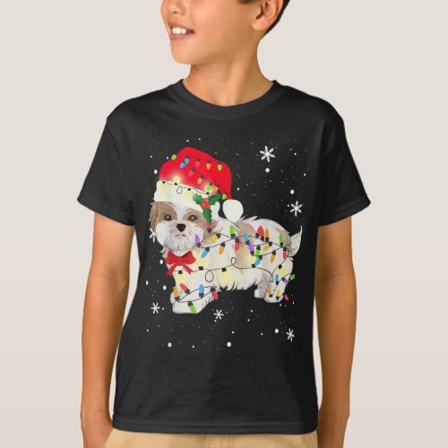 Shih Tzu Dog Christmas Lights Xmas Mom Dad Gifts T_Shirt