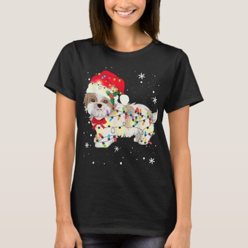 Shih Tzu Dog Christmas Lights Xmas Mom Dad Gifts T_Shirt