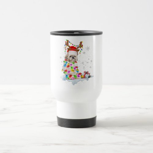 Shih Tzu Dog Christmas  Reindeer Christmas Lights Travel Mug