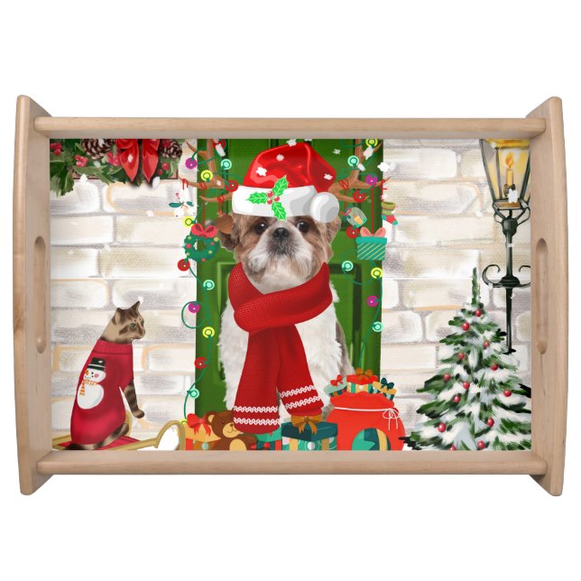 Shih Tzu Dog Christmas  Serving Tray (Front)