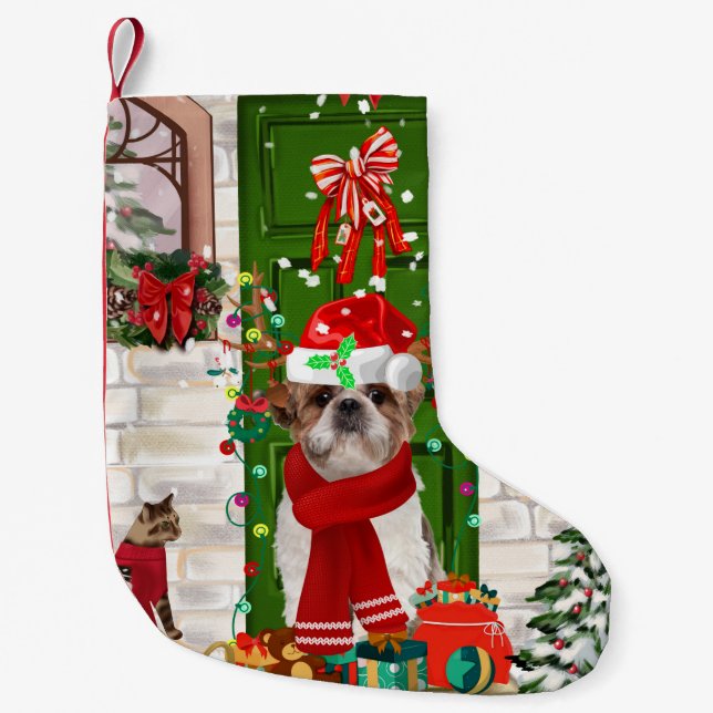 Shih Tzu Dog Christmas  Small Christmas Stocking (Front)