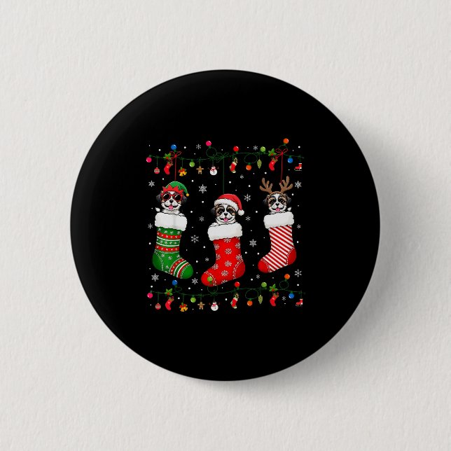 Shih Tzu Dog Christmas Socks Santa Elf Reindeer Xm Button (Front)