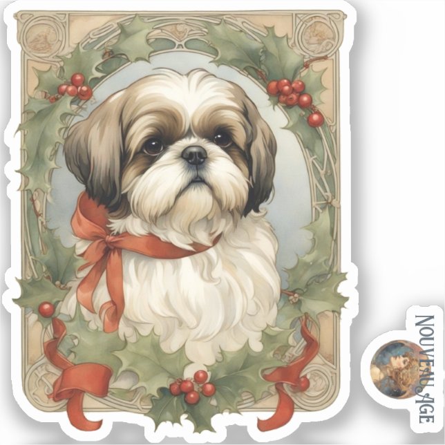 Shih Tzu Dog Christmas Sticker (Front)