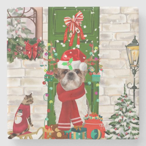 Shih Tzu Dog Christmas  Stone Coaster