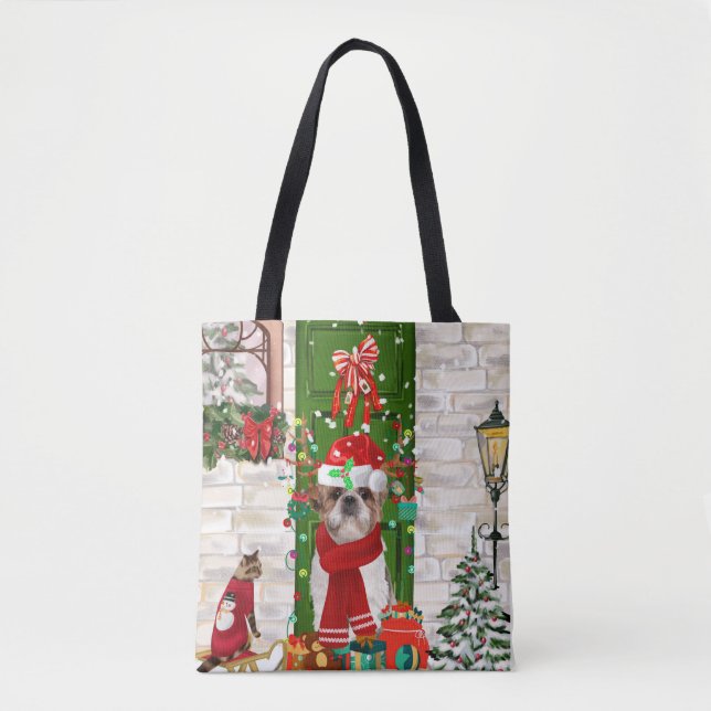 Shih Tzu Dog Christmas Tote Bag (Front)