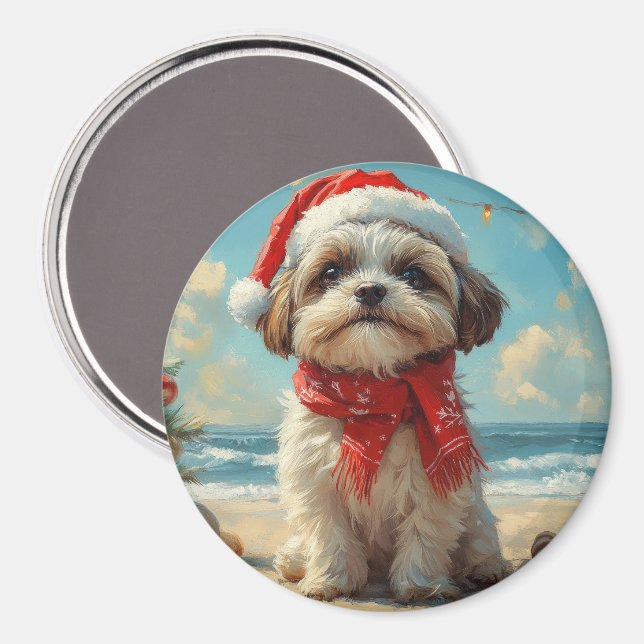 Shih Tzu Dog Christmas Vintage Beach Magnet (Front/Back)
