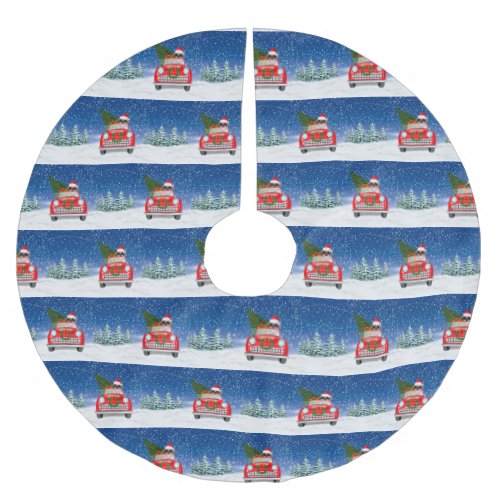 Shih Tzu Dog Driving Car In Snow Christmas   Brushed Polyester Tree Skirt