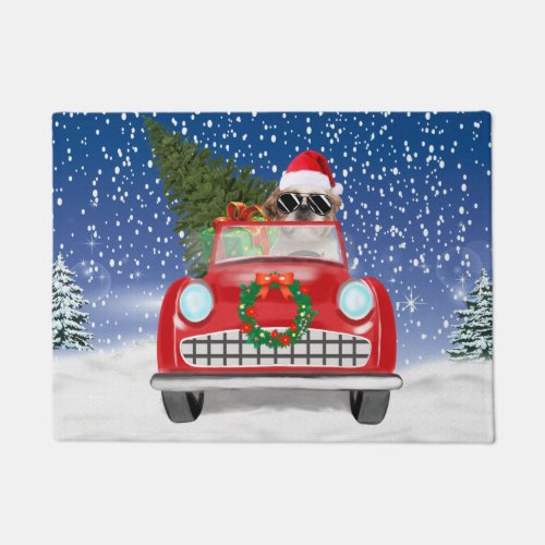 Shih Tzu Dog Driving Car In Snow Christmas   Doormat