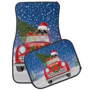 Shih Tzu Dog Driving Car In Snow Christmas   Floor Mat