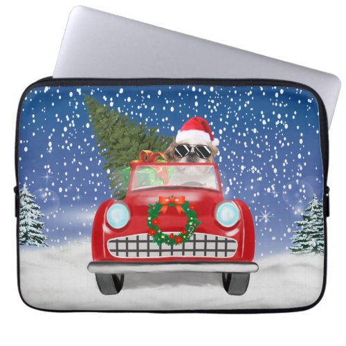 Shih Tzu Dog Driving Car In Snow Christmas  Laptop Sleeve