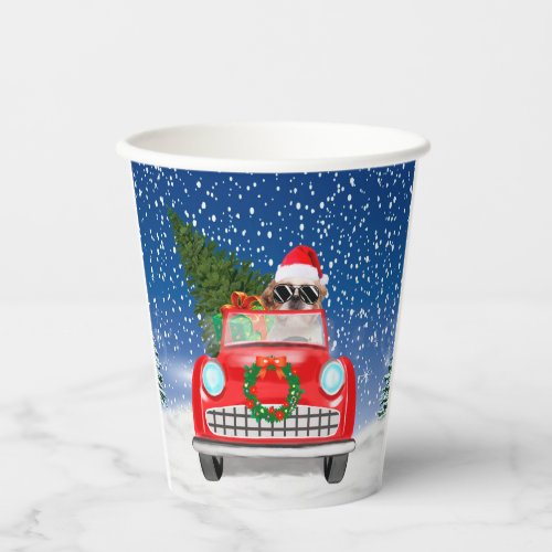 Shih Tzu Dog Driving Car In Snow Christmas  Paper Cups
