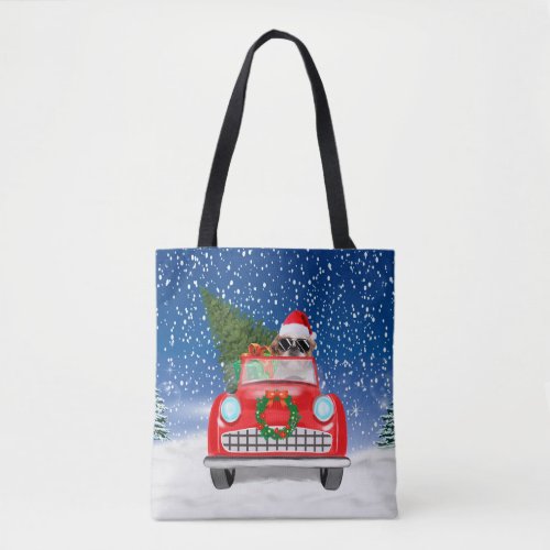 Shih Tzu Dog Driving Car In Snow Christmas Tote Bag