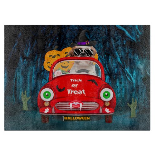 Shih Tzu Dog Driving Car Scary Halloween  Cutting Board