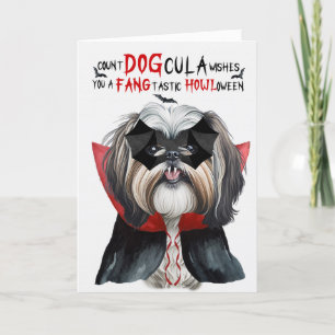 Shih Tzu Dog Funny Count DOGcula Halloween Holiday Card