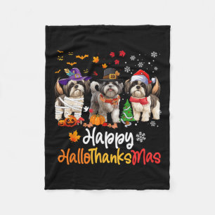 Shih Tzu Dog Halloween Christmas Happy Hallothanks Fleece Blanket