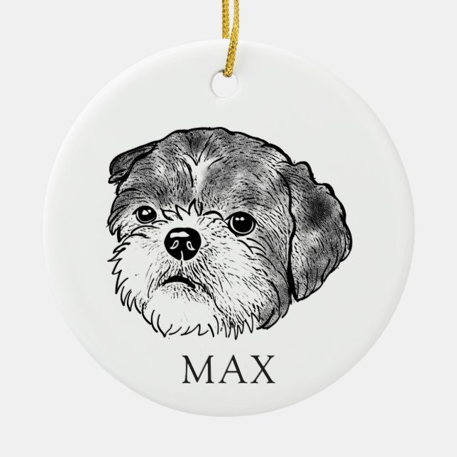 Shih Tzu Dog Hand Drawing Personalized Ceramic Ornament (Front)