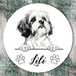 Shih Tzu Dog Hand Drawing Personalized Classic Round Sticker