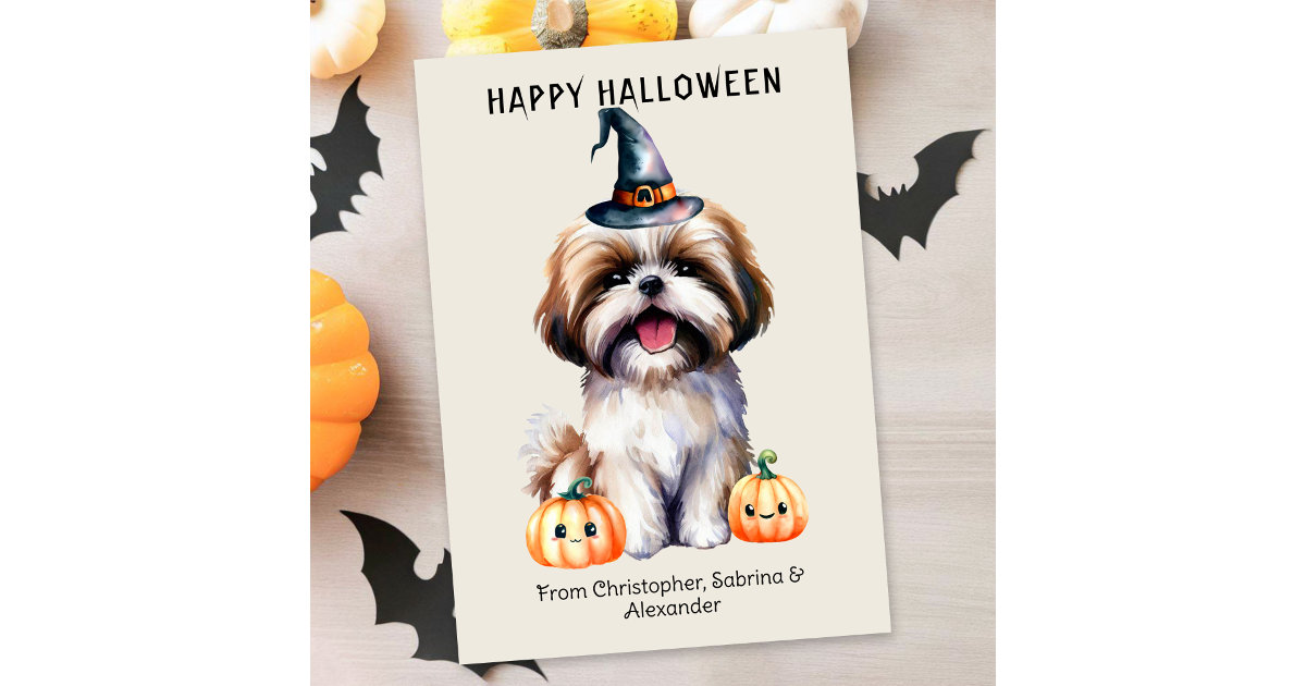 Shih Tzu Dog Happy Halloween Holiday Card | Zazzle