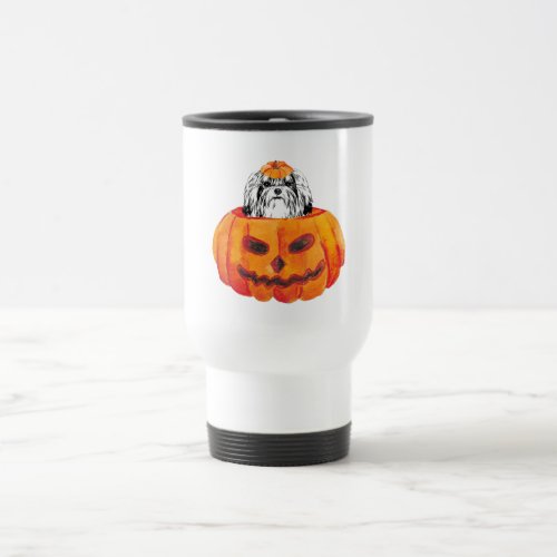 Shih Tzu Dog Happy Halloween  Pumpkin Gift Travel Mug