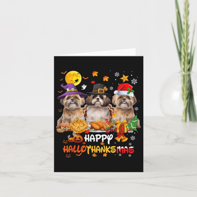 Shih Tzu Dog Happy Halloween Thanksgiving Merry Ch Card (Front)