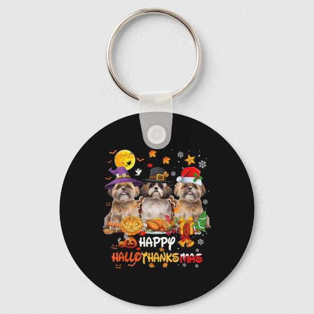 Shih Tzu Dog Happy Halloween Thanksgiving Merry Ch Keychain (Front)