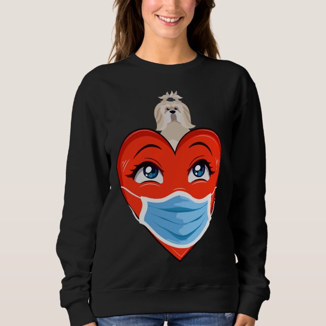 Shih Tzu Dog Heart In Mask Valentines Day Women    Sweatshirt (Front)