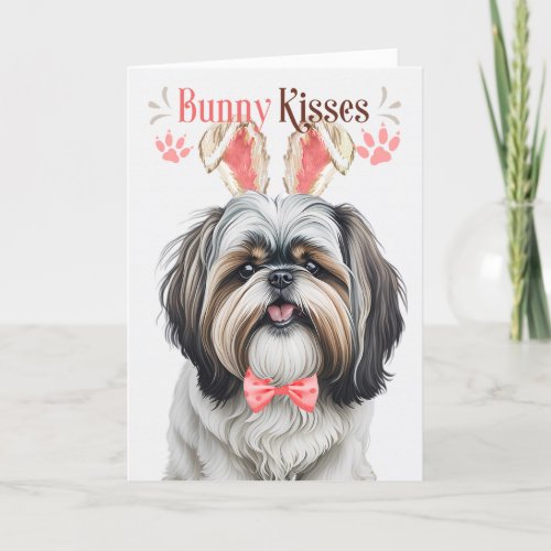 Shih Tzu Dog in Bunny Ears for Easter Holiday Card
