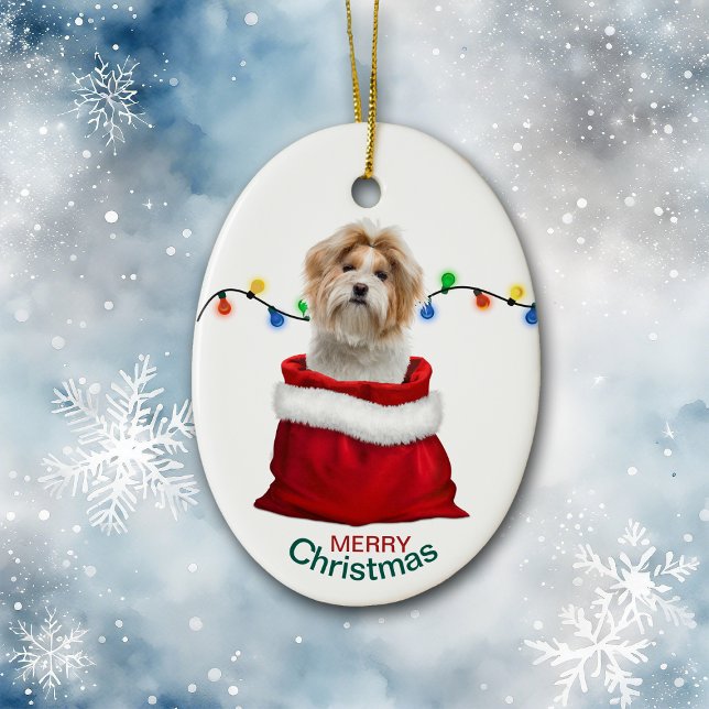 Shih Tzu Dog in Holiday Gift Bag Ceramic Ornament (Creator Uploaded)