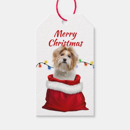 Shih Tzu Dog in Santa Bag Gift Tags
