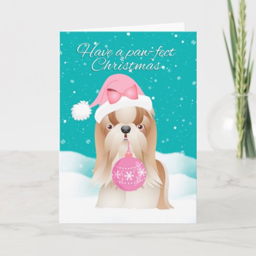 Shih Tzu Dog In Santa Hat Christmas Card