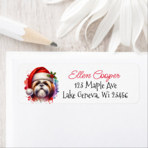 Shih Tzu Dog in Santa Hat Christmas Label