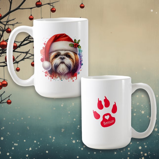 Shih Tzu Dog in Santa Hat Christmas Personalized Coffee Mug (Creator Uploaded)