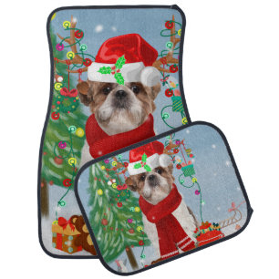 Shih Tzu Dog in Snow Christmas Car Floor Mat