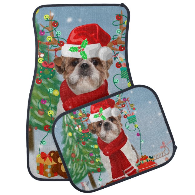 Shih Tzu Dog in Snow Christmas  Car Floor Mat (Set)