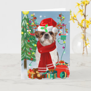 Shih Tzu Dog in Snow Christmas Card