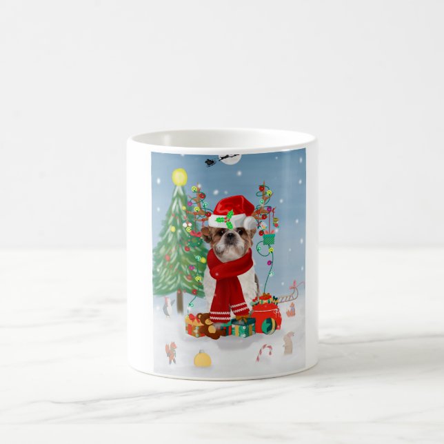 Shih Tzu Dog in Snow Christmas  Coffee Mug (Center)