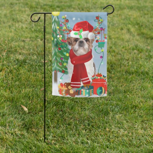 Shih Tzu Dog in Snow Christmas  Garden Flag