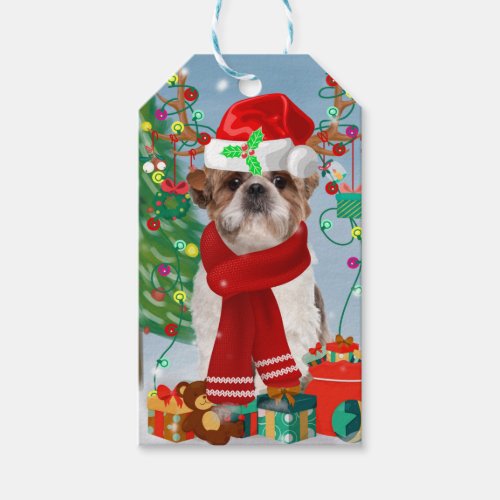 Shih Tzu Dog in Snow Christmas Gift Tags