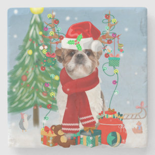 Shih Tzu Dog in Snow Christmas Stone Coaster