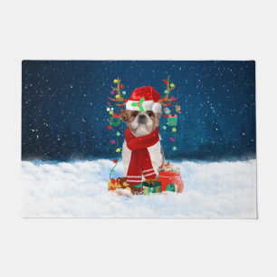 Shih Tzu Dog in Snow with Christmas Gifts Doormat