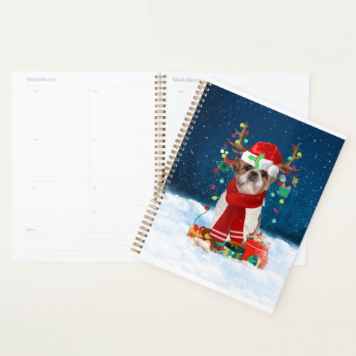 Shih Tzu Dog in Snow with Christmas Gifts  Planner