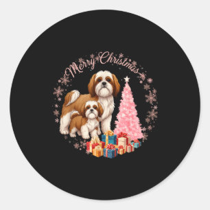 Shih Tzu Dog Light Snow Merry Christmas Hat Santa Classic Round Sticker
