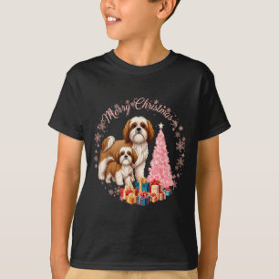 Shih Tzu Dog Light Snow Merry Christmas Hat Santa  T-Shirt